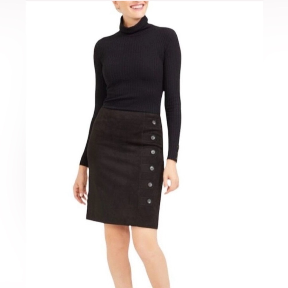 J McLaughlin Pencil Skirt Womens Size 8 Black Strech Faux Suede Boho Career